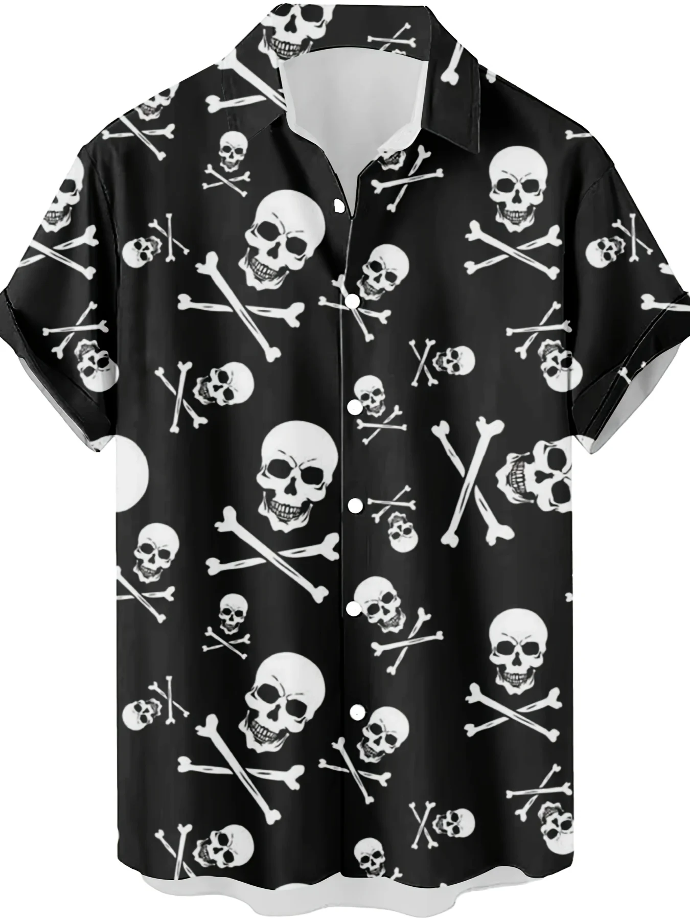 Vintage Hawaiian Floral Shirt - Vintage Horror Skull Crossbone Men Hawaiian
