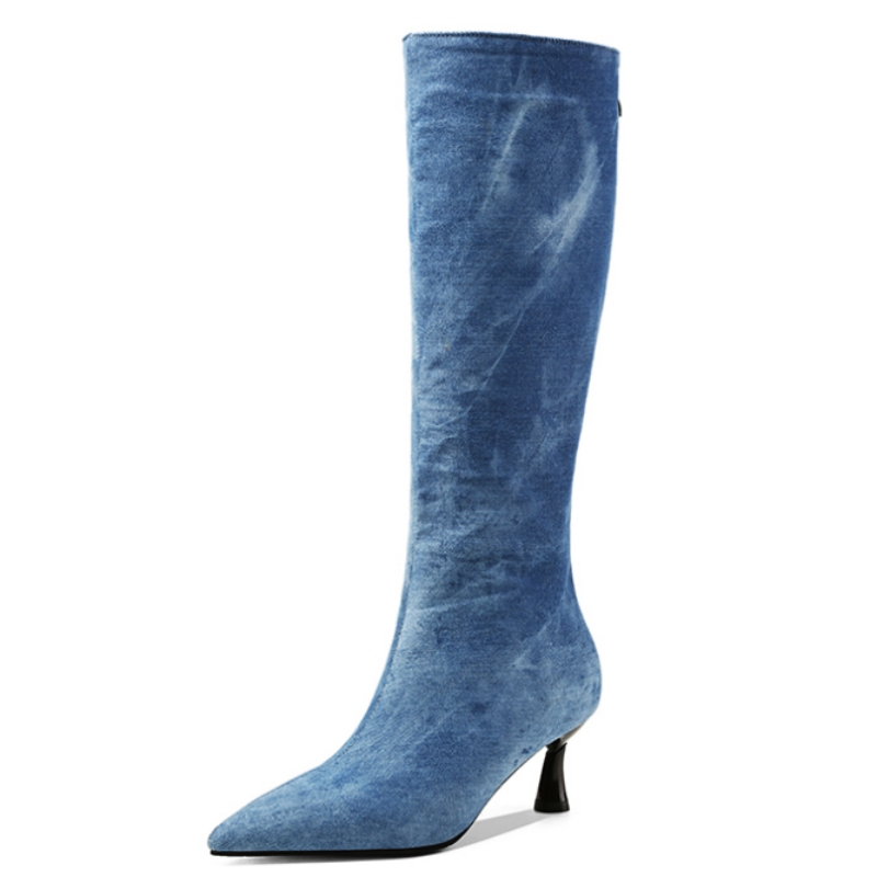 Jeans - Blue Jeans Knee High Boots Women