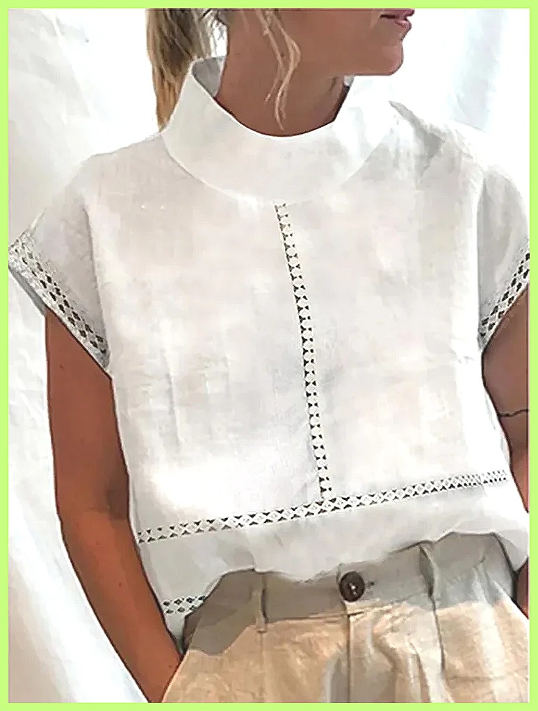 Shirts - Women's Cotton Linen Pullover Shirt, Elegant
