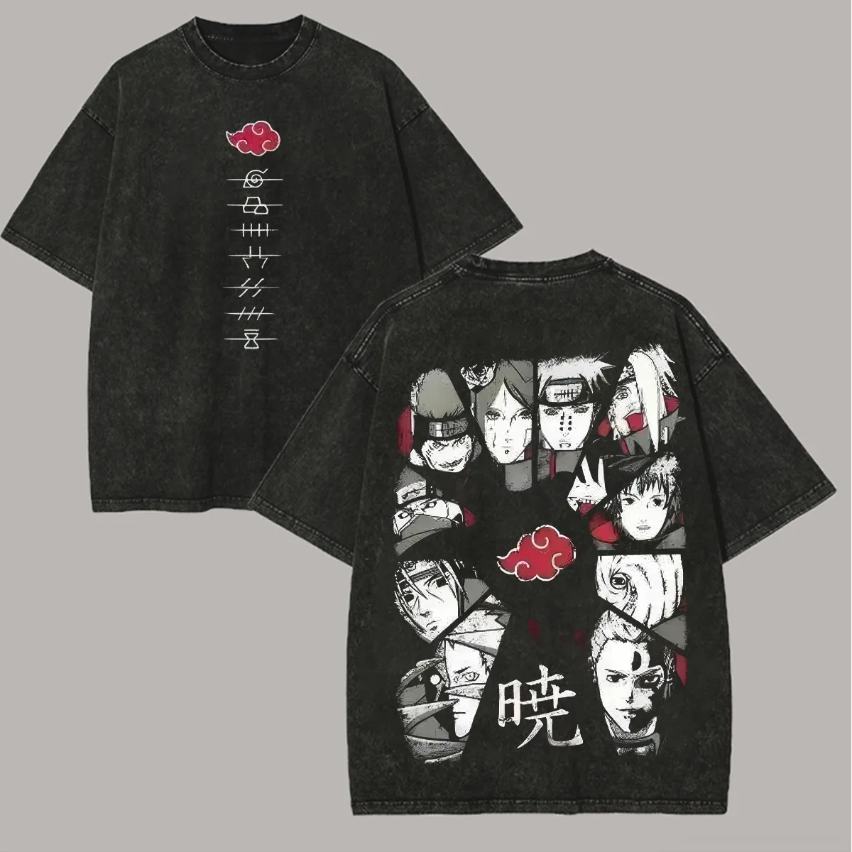 Acid Wash Vintage Graphic T Shirt - Akatsuki T Shirt Naruto Men Acid
