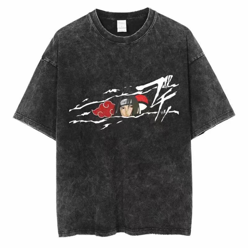 Acid Wash Vintage Graphic T Shirt - Distressed Wash T Shirt Naruto Men