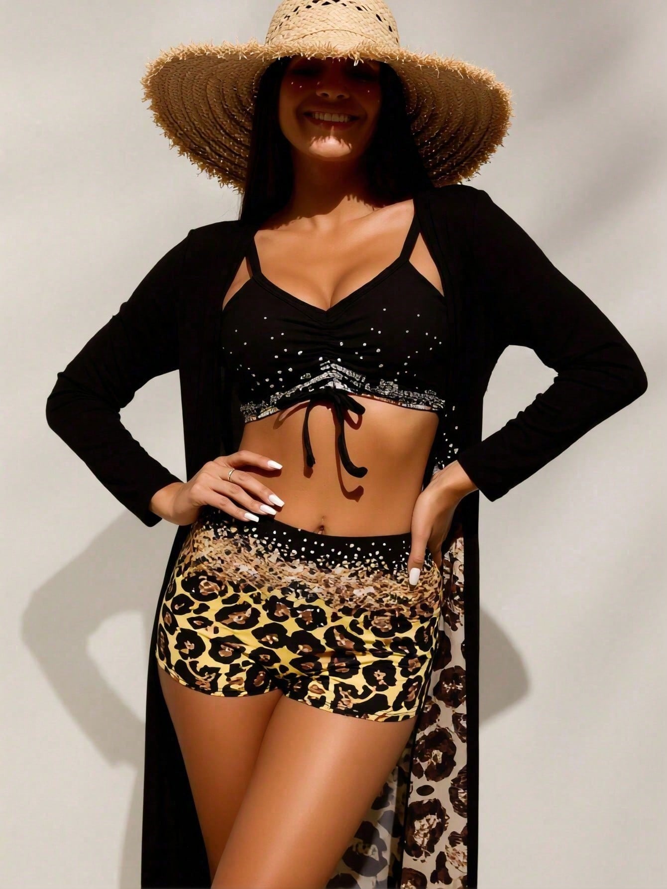 Women's Black Rhinestone Bikin - đánh giá và giá Shorts