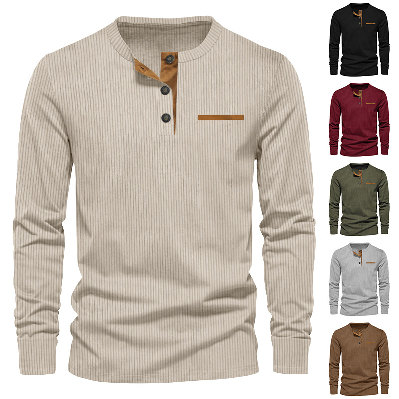 New Men's Long Sleeve T-shirt  - đánh giá và giá Corduroy Button Up Shirt Men