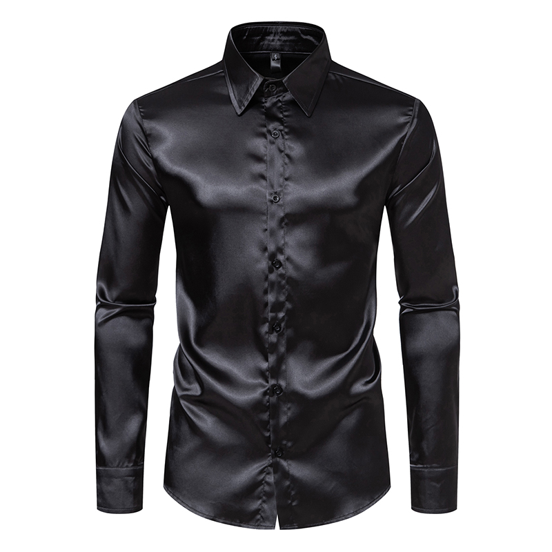 Men's Black Satin Luxury Dress - đánh giá và giá Mens Satin Silk Dress Shirt