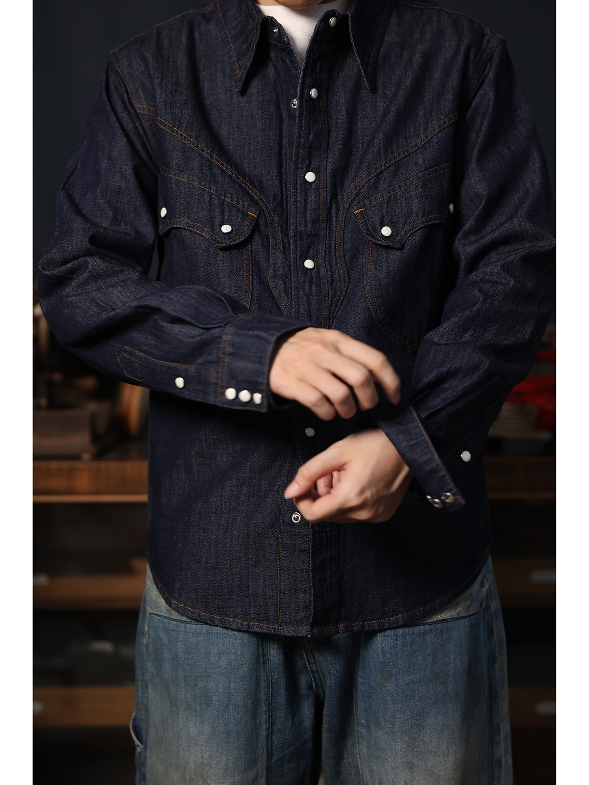 Cowboy Western Snap Shirt Simp - đánh giá và giá Mens Western Denim Pearl Snap Shirt