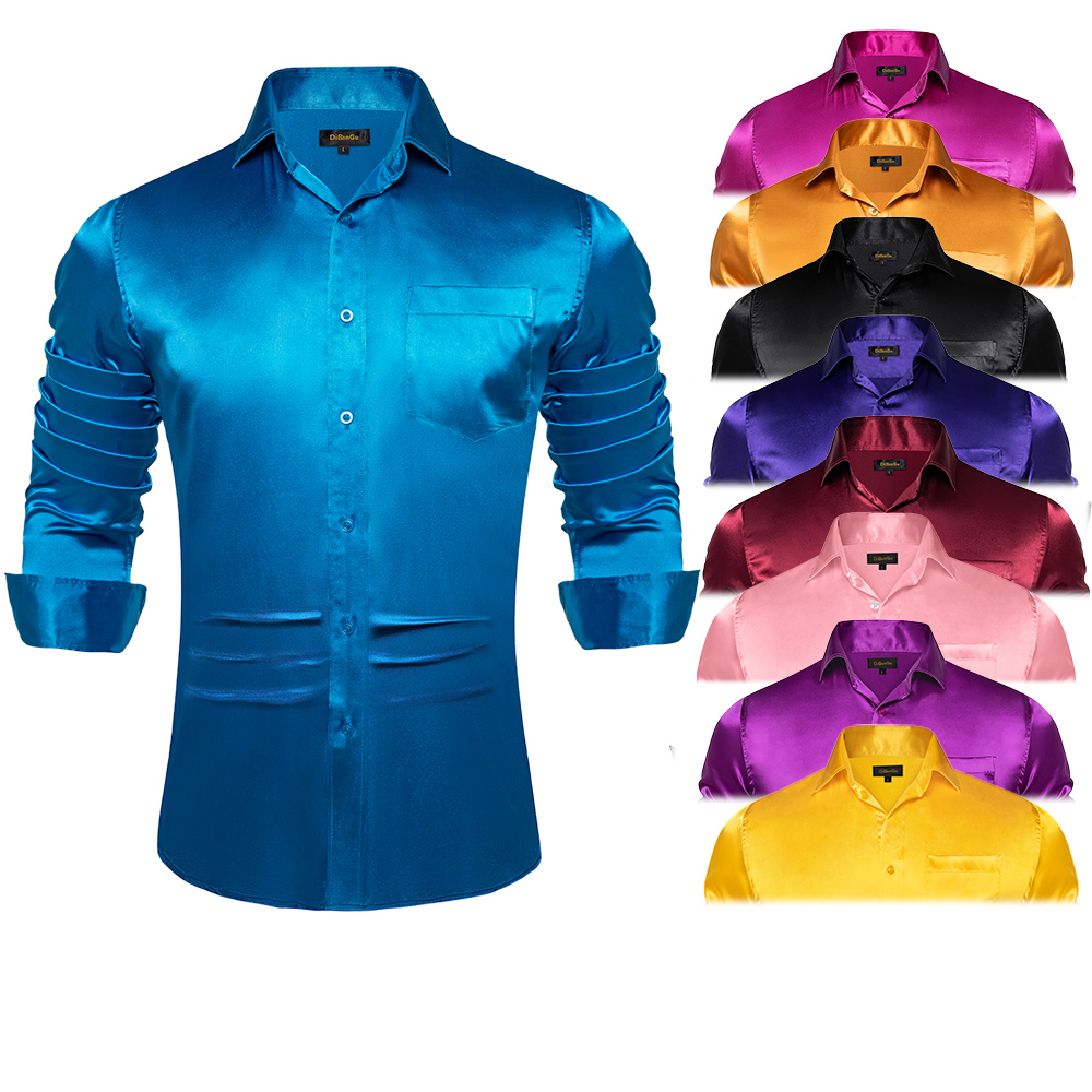 Men's Blue Red White Black Sat - đánh giá và giá Mens Satin Silk Dress Shirt