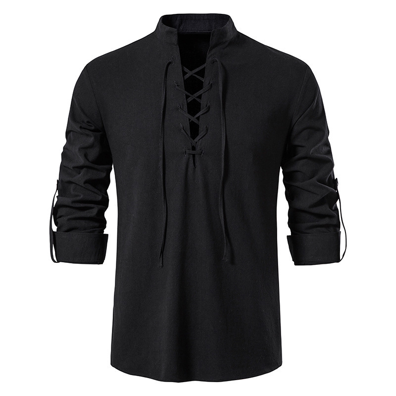 Men's Medieval Lace Up Cotton  - đánh giá và giá Mens Linen Shirt Long Sleeve