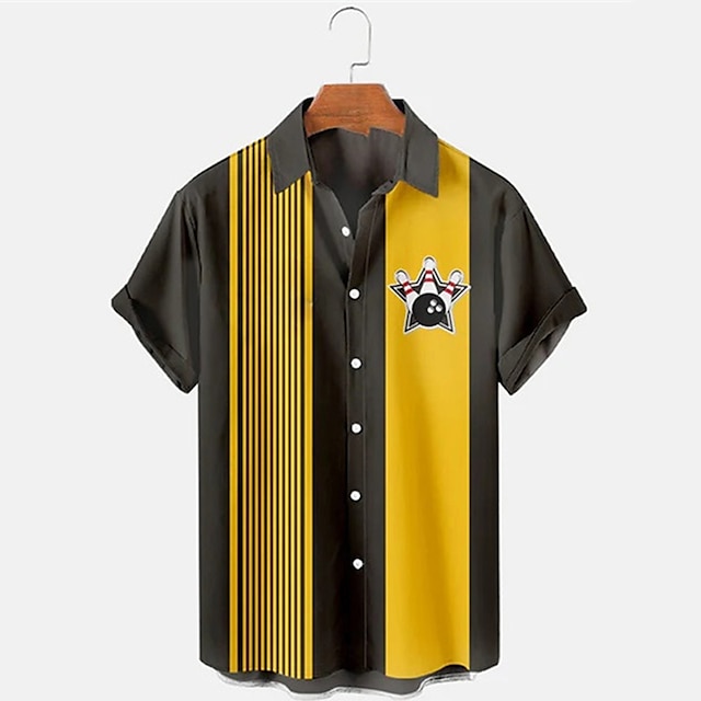 Men's Striped Bowling Pattern  - đánh giá và giá Short Sleeve Bowling Shirt Retro
