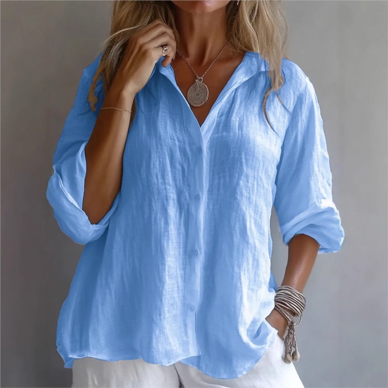 Solid Color Linen Sexy V-neck  - đánh giá và giá Mens Linen Shirt Long Sleeve