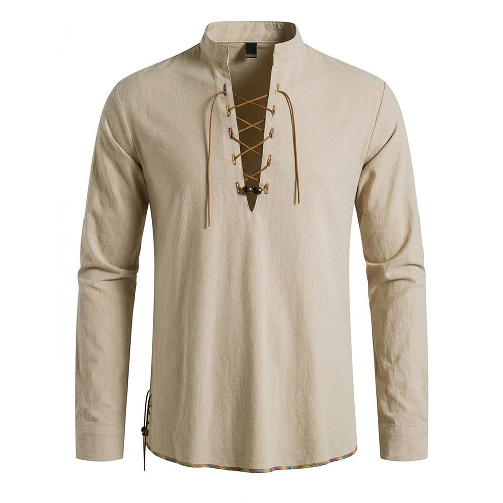 Men's Henley Neck Medieval Shi - đánh giá và giá Medieval Gothic Lace Up Pirate Shirt