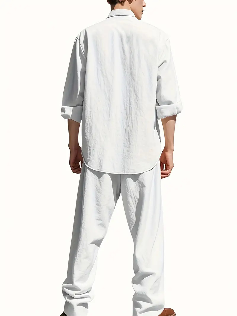 Men's White Linen Suit Set Lon - đánh giá và giá Mens Linen Shirt Long Sleeve