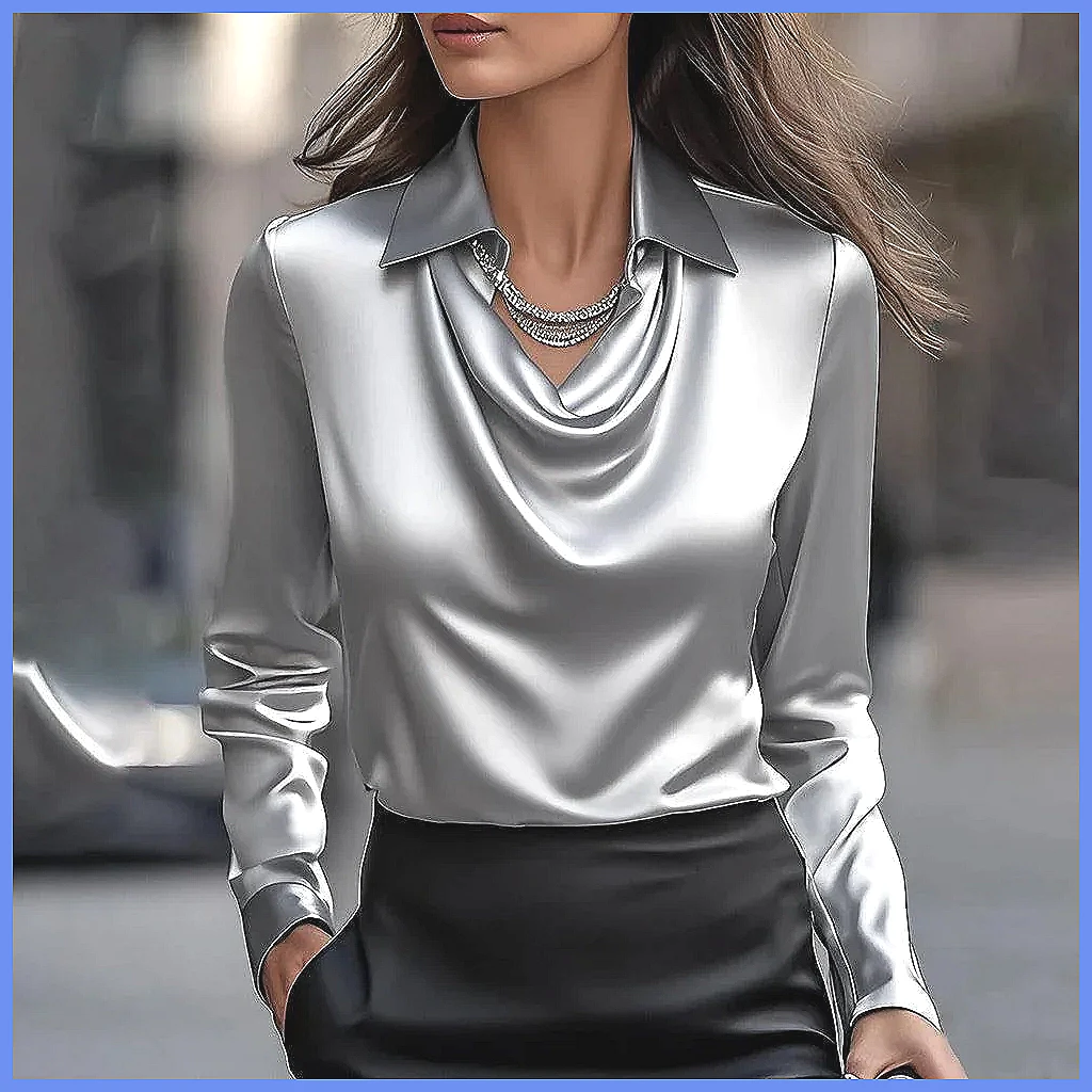 Vintage Satin Blouse Women Lon - đánh giá và giá Shirts