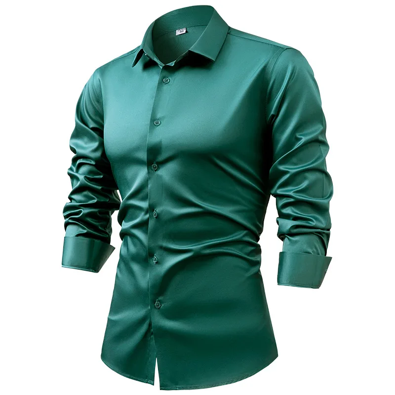 2025 Spring Autumn Royal Blue  - đánh giá và giá Mens Satin Silk Dress Shirt
