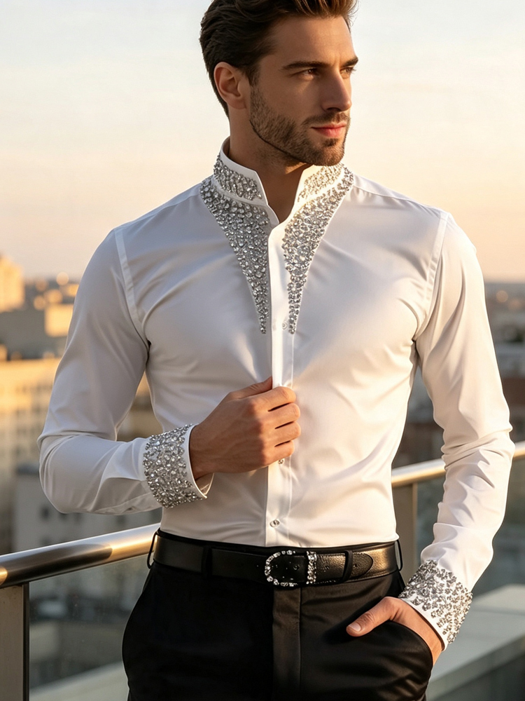 Men's Casual Business Shirt Lu - đánh giá và giá Mandarin Collar Formal Shirt Slim Fit