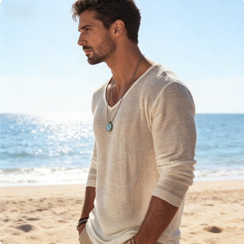 Men's Casual V-Neck Linen Blen - đánh giá và giá Mens Linen Shirt Long Sleeve
