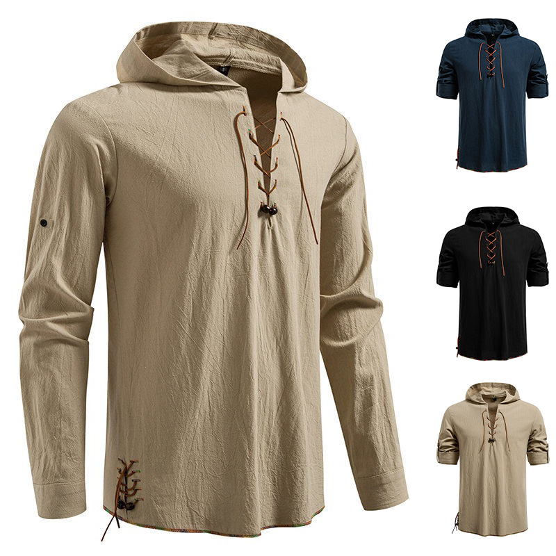 Men's Long Sleeve Hooded T-shi - đánh giá và giá Medieval Gothic Lace Up Pirate Shirt