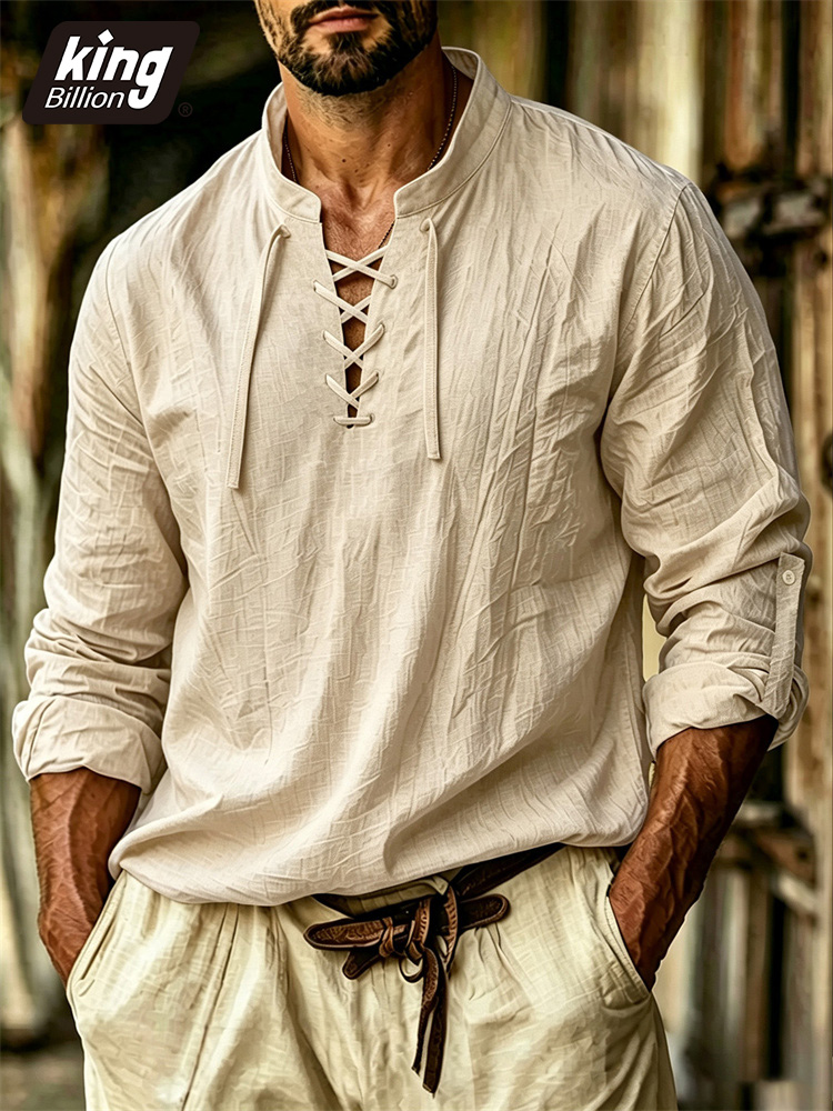 Men's V-neck T-shirt Pirate Me - đánh giá và giá Medieval Gothic Lace Up Pirate Shirt