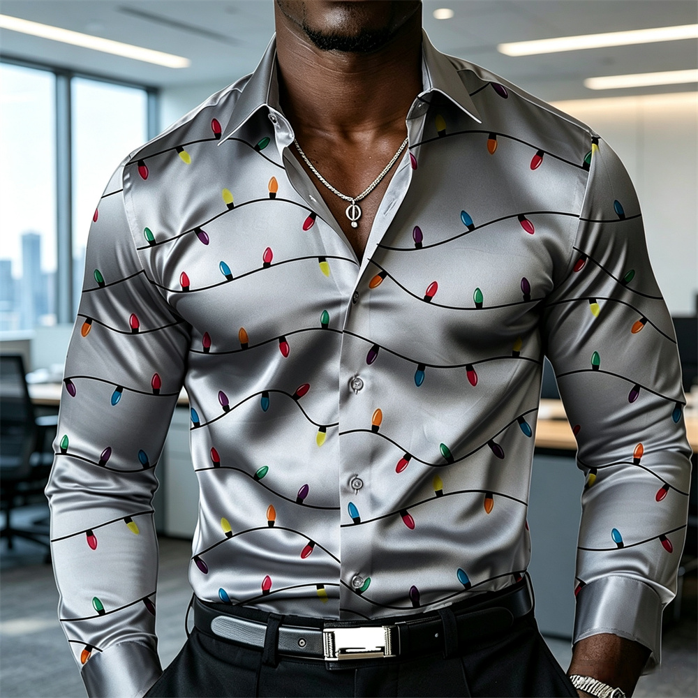 Christmas men's lantern shirt  - đánh giá và giá Mens Satin Silk Dress Shirt