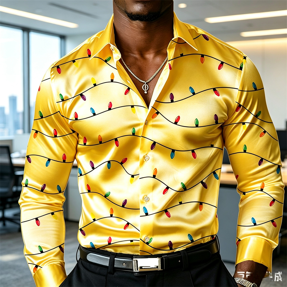 Christmas men's lantern shirt  - đánh giá và giá Mens Satin Silk Dress Shirt