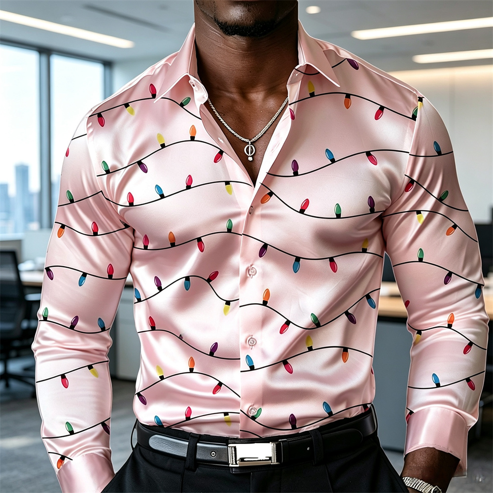Christmas men's lantern shirt  - đánh giá và giá Mens Satin Silk Dress Shirt