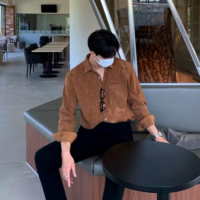 Men Corduroy Long Sleeve Black - đánh giá và giá Corduroy Button Up Shirt Men