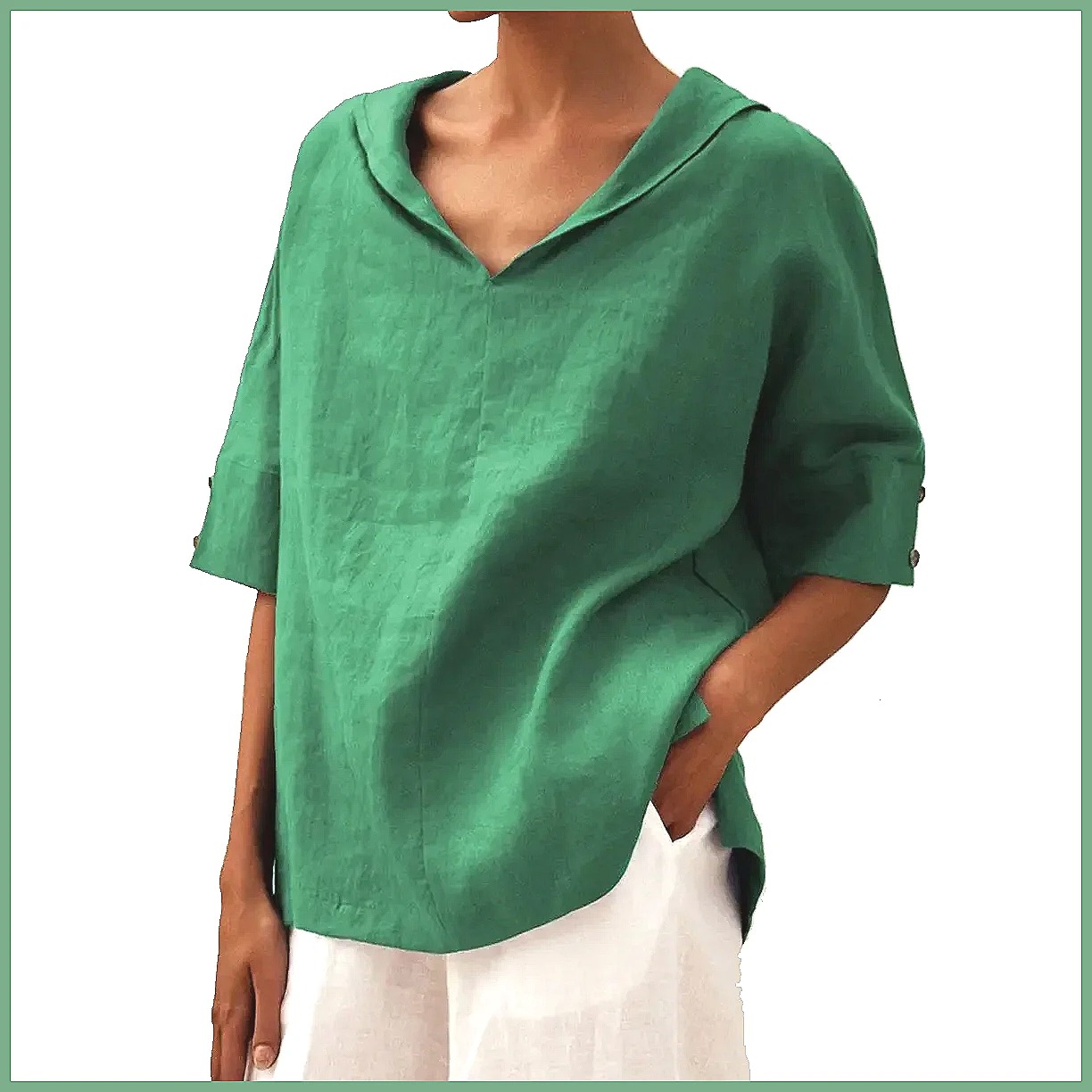 Women's Loose V-Neck Cotton Li - đánh giá và giá Shirts