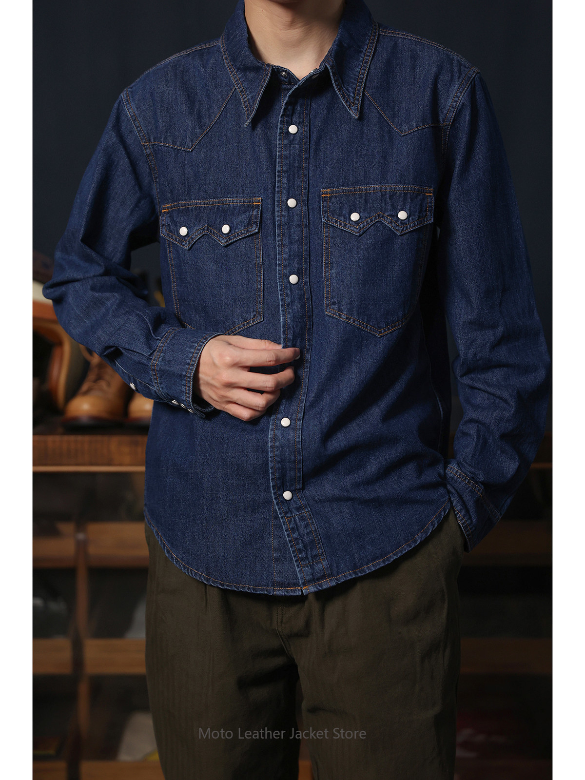 American Retro Western Denim S - đánh giá và giá Mens Western Denim Pearl Snap Shirt