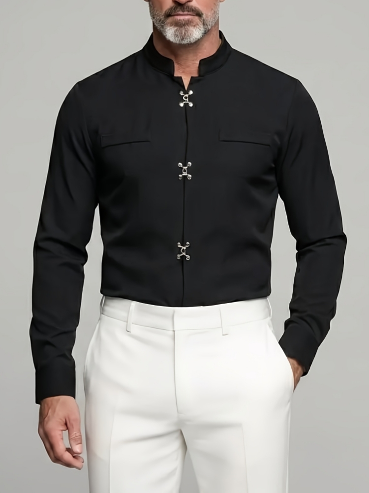 Luxury Men Mandarin Stand Coll - đánh giá và giá Mandarin Collar Formal Shirt Slim Fit