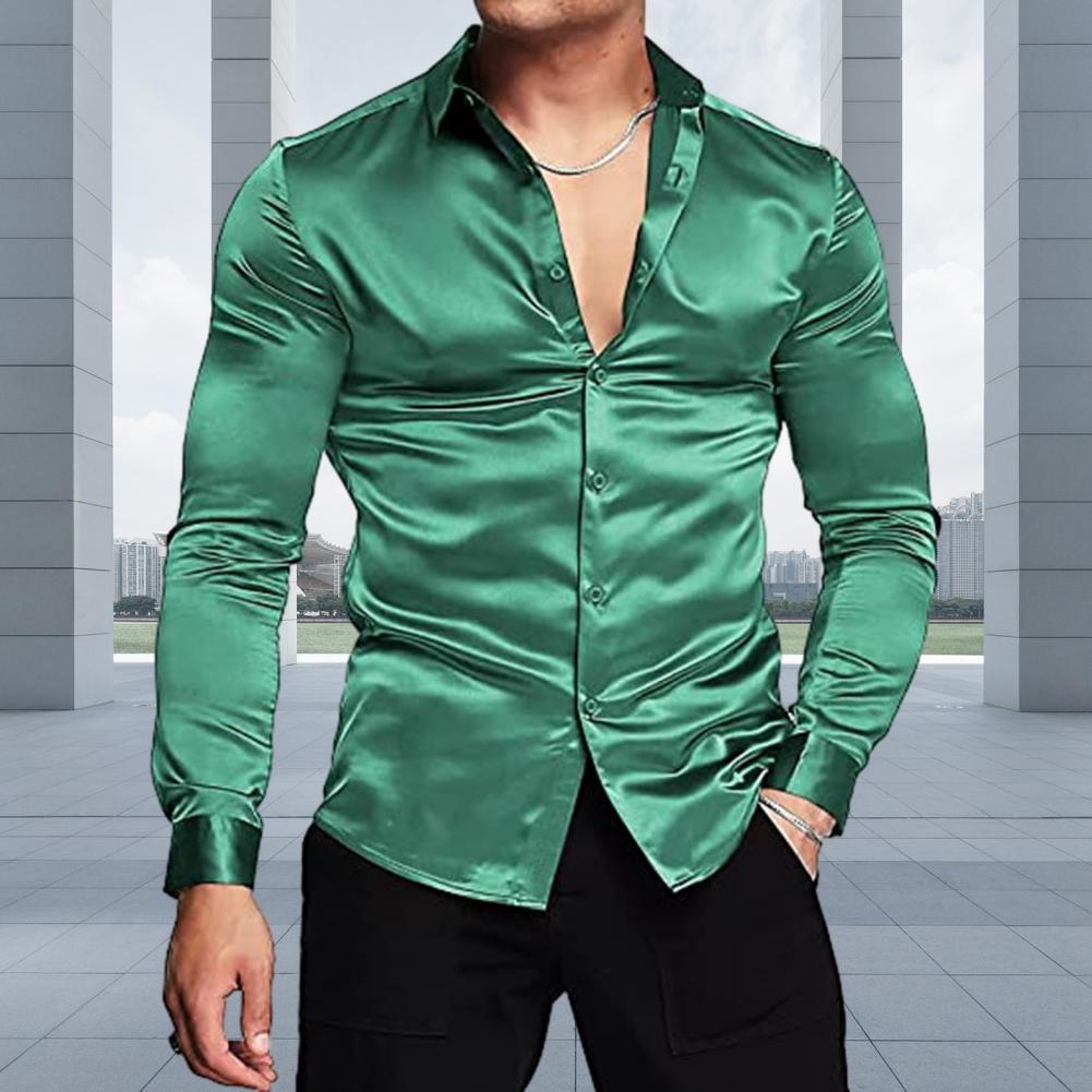 Stylish Men Shiny Silk Like Sa - đánh giá và giá Mens Satin Silk Dress Shirt