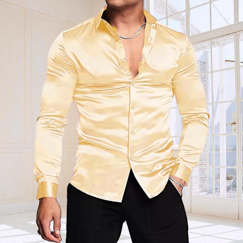 Stylish Men Shiny Silk Like Sa - đánh giá và giá Mens Satin Silk Dress Shirt